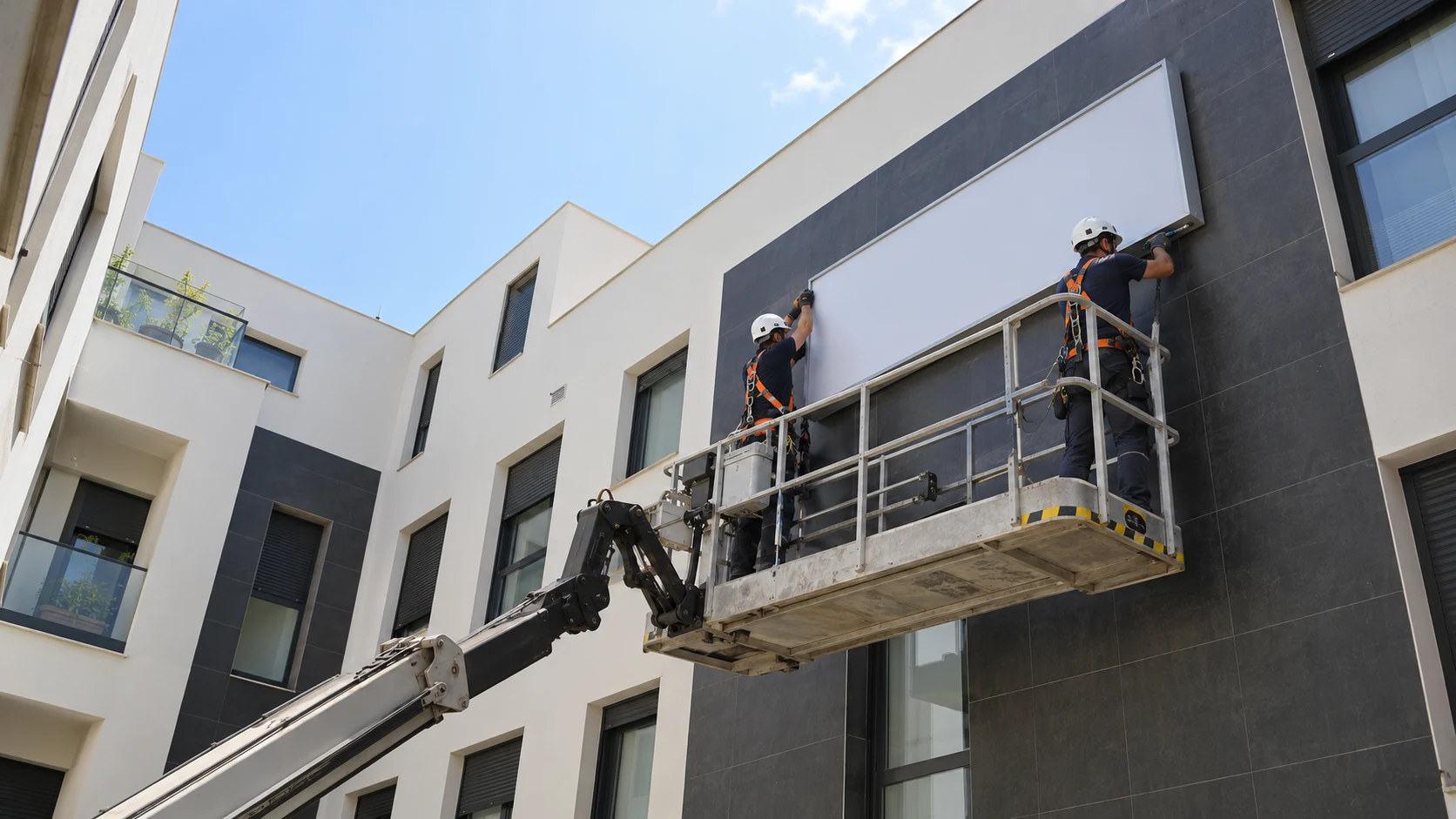 Instalación y retirada de rótulos y lonas en altura en Almendralejo